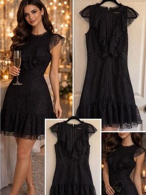 Gianni Bini Black Dress Size 6 Fit & Flare Romantic Date Night Wedding Guest LBD